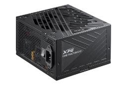 نمای نیمرخ پاور کامپیوتر ای دیتا XPG CORE REACTOR II VE با توان 850 وات با نمایش فن، سوییچ و درگاه برق