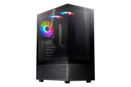 نمای نیمرخ کیس کامپیوتر ای دیتا XPG INVADER X MINI با نمایش پنل جلو و سمت چپ رنگ مشکی