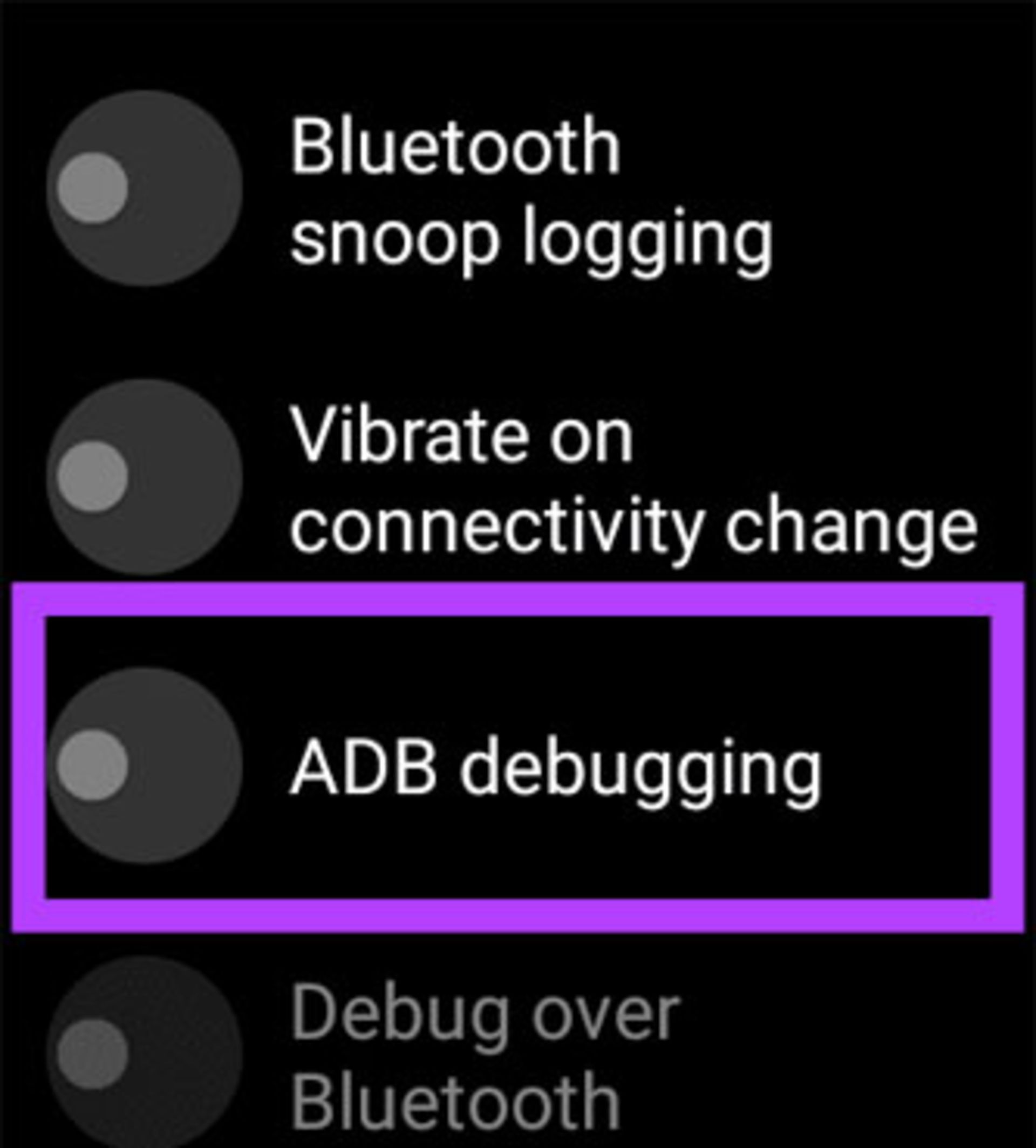گزینه‌ی ADB  debugging