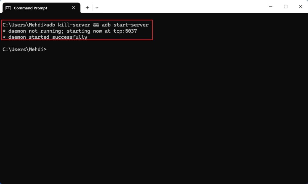 ریست کردن سرور ADB با دستورات kill-server و start-server