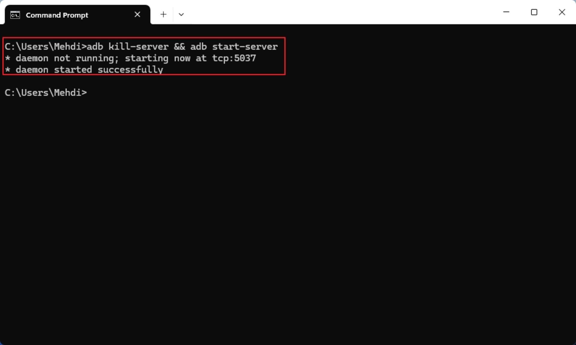 ریست کردن سرور ADB با دستورات kill-server و start-server