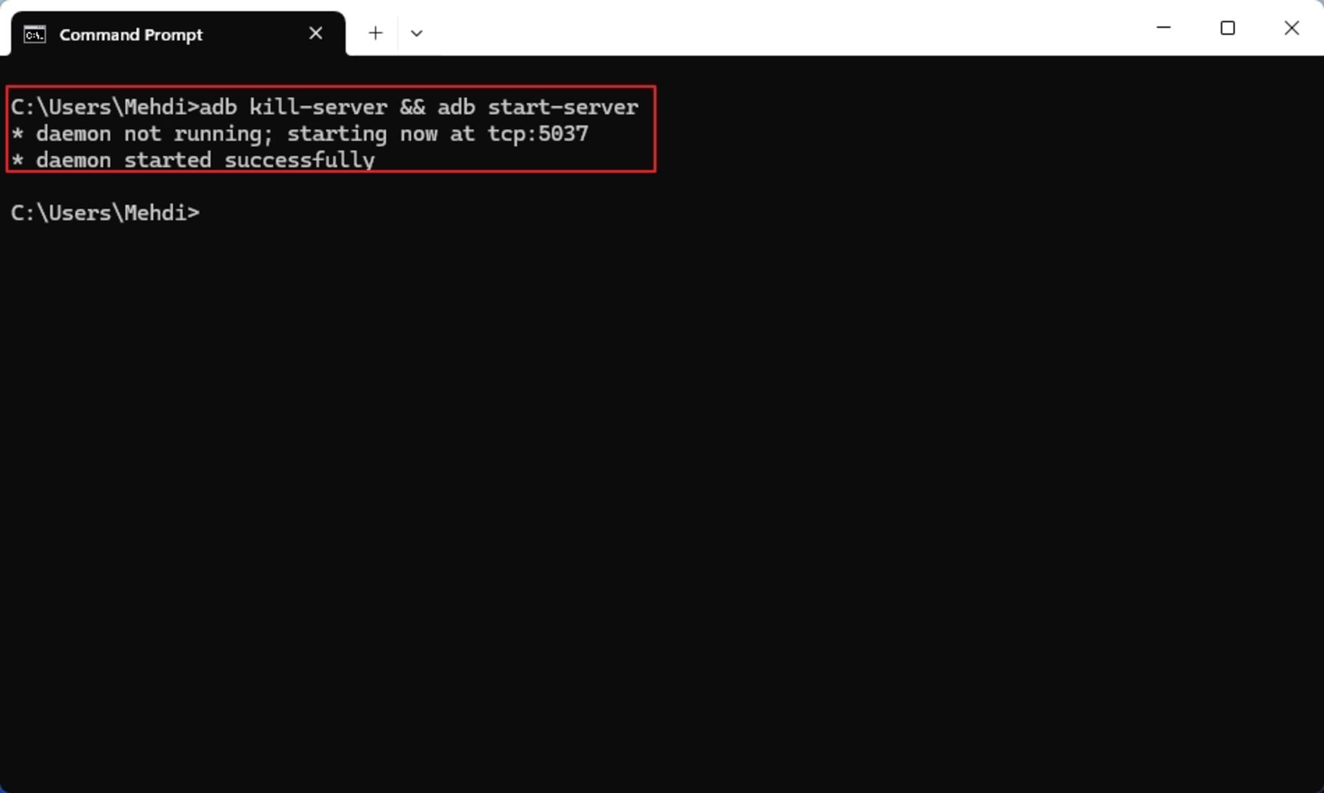 ریست کردن سرور ADB با دستورات kill-server و start-server