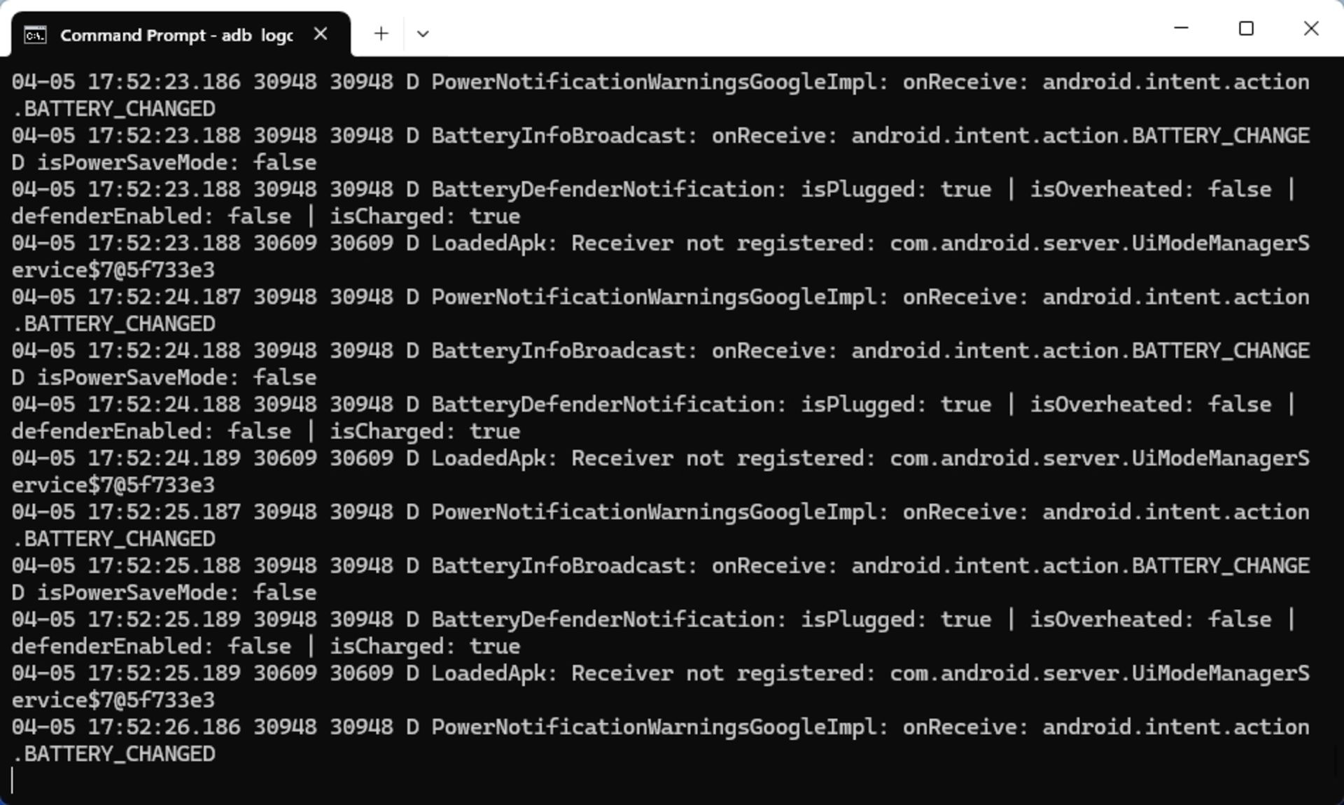 مشاهده لاگ مربوط به رویدادهای باتری با ADB Logcat
