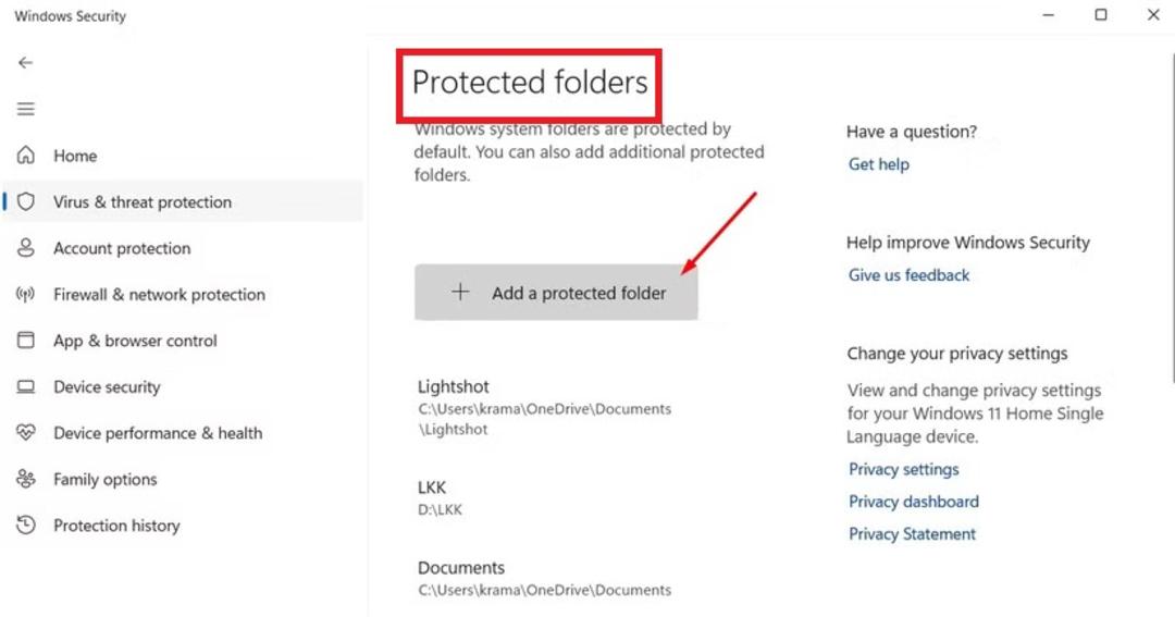 اضافه‌کردن پوشه به لیست Controlled Folder Access