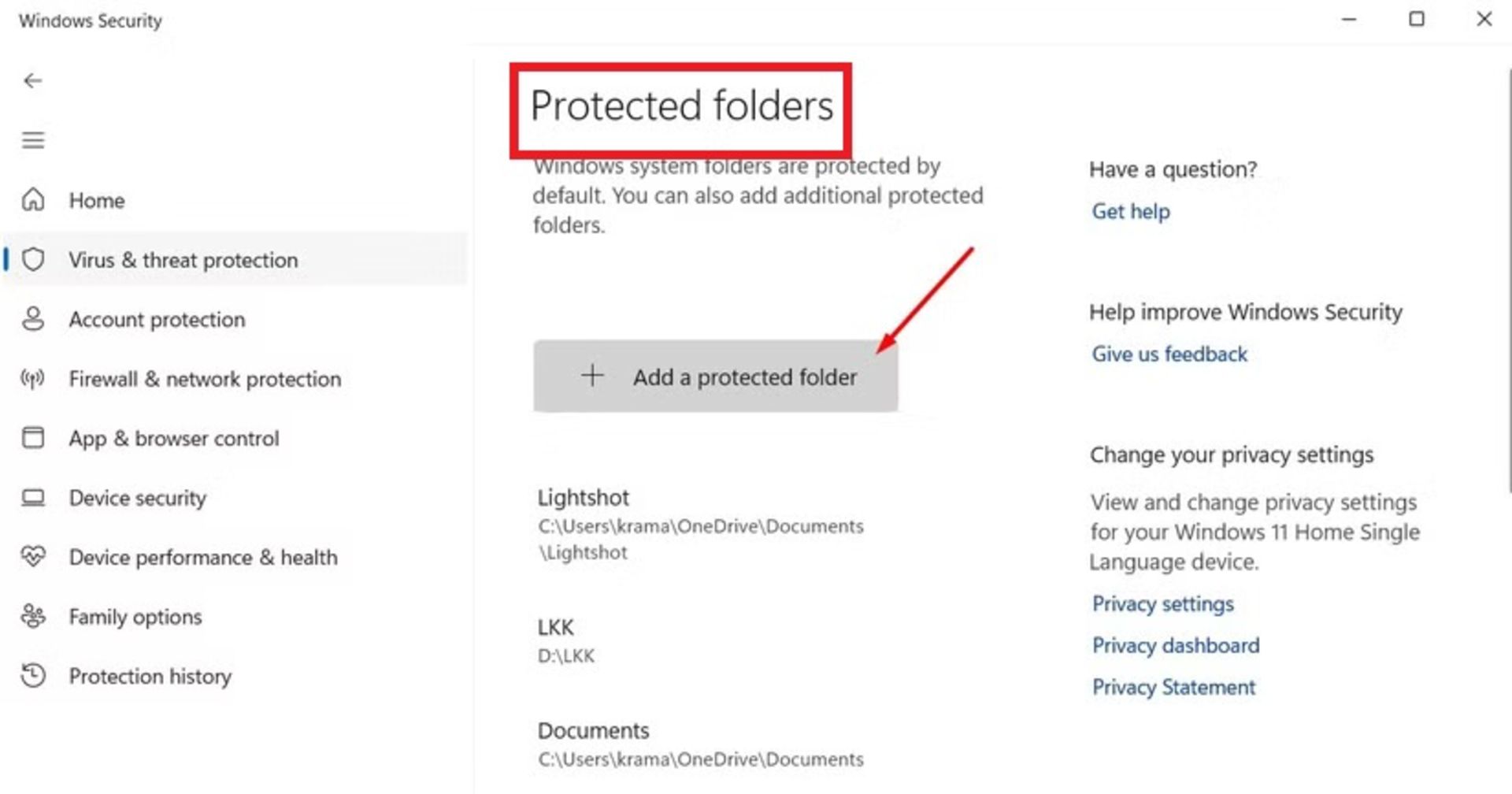 اضافه‌کردن پوشه به لیست Controlled Folder Access