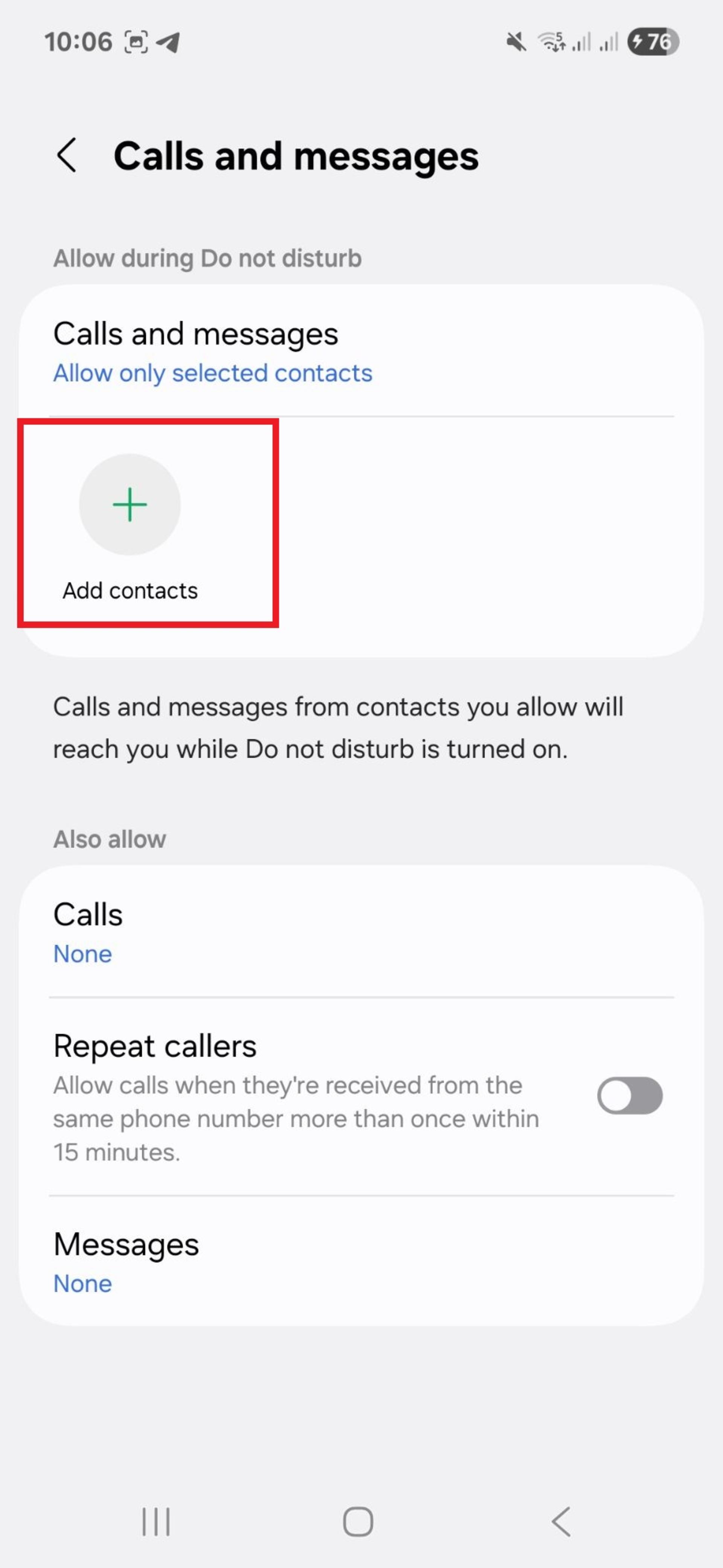 افزودن مخاطب در Do not disturb سامسونگ