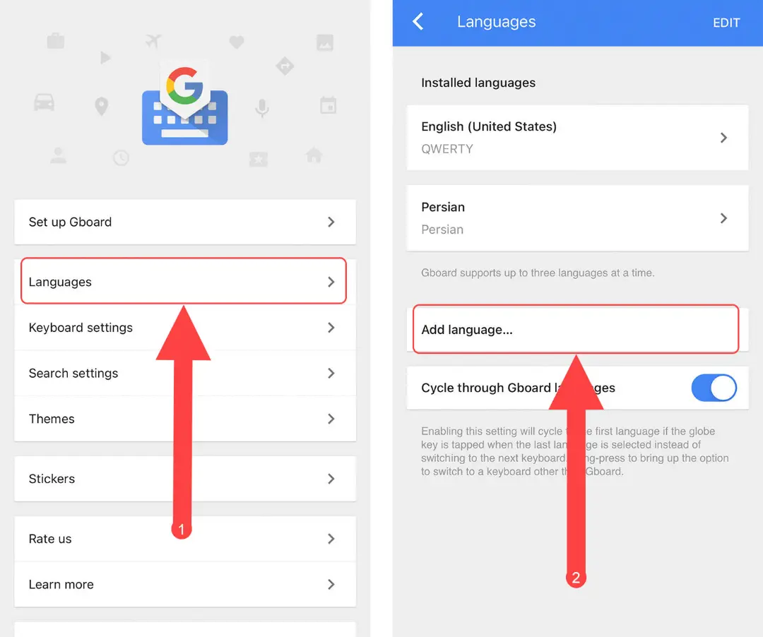 تنظیمات کیبورد GBoard