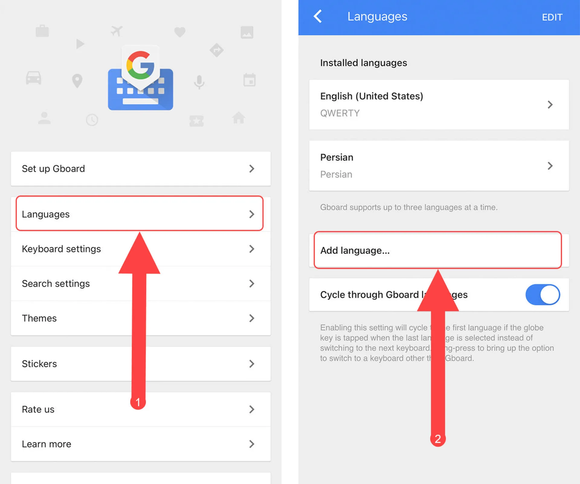 تنظیمات کیبورد GBoard