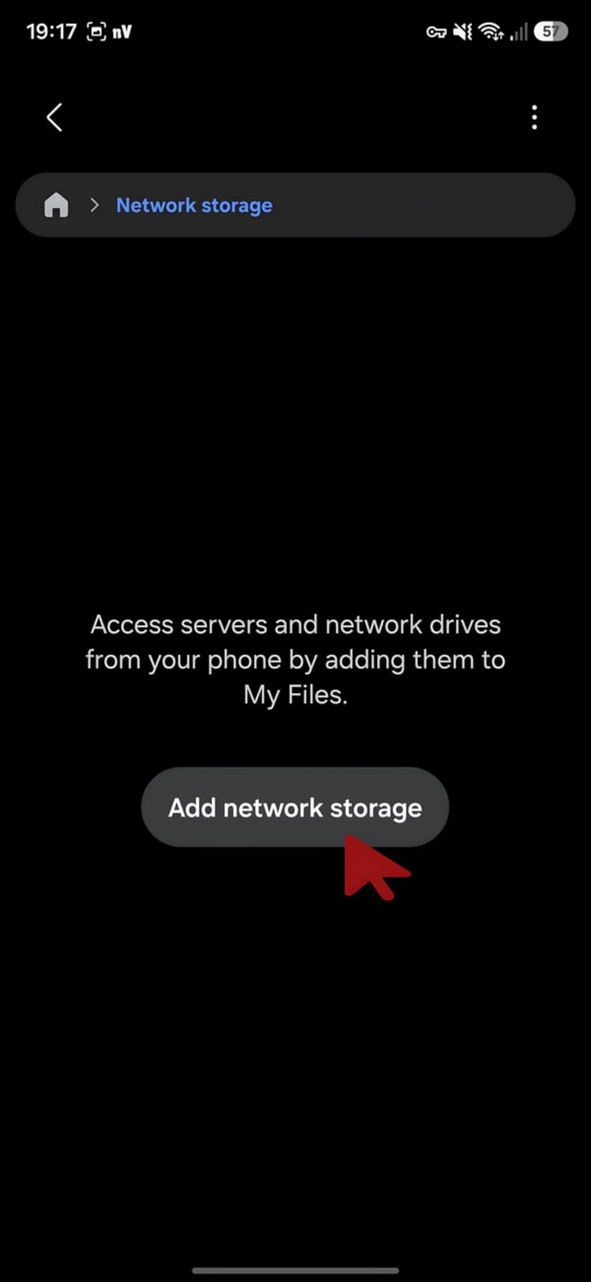 گزینه افزودن حافظه شبکه (Add network storage) در بخش مدیریت فایل اندروید