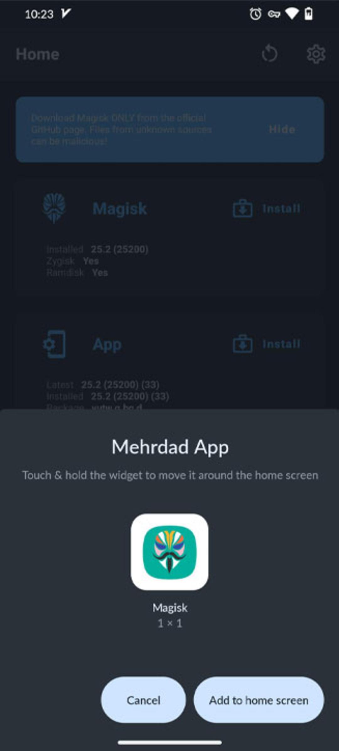 نمایش پنجره‌ی Add Shortcut to home screen