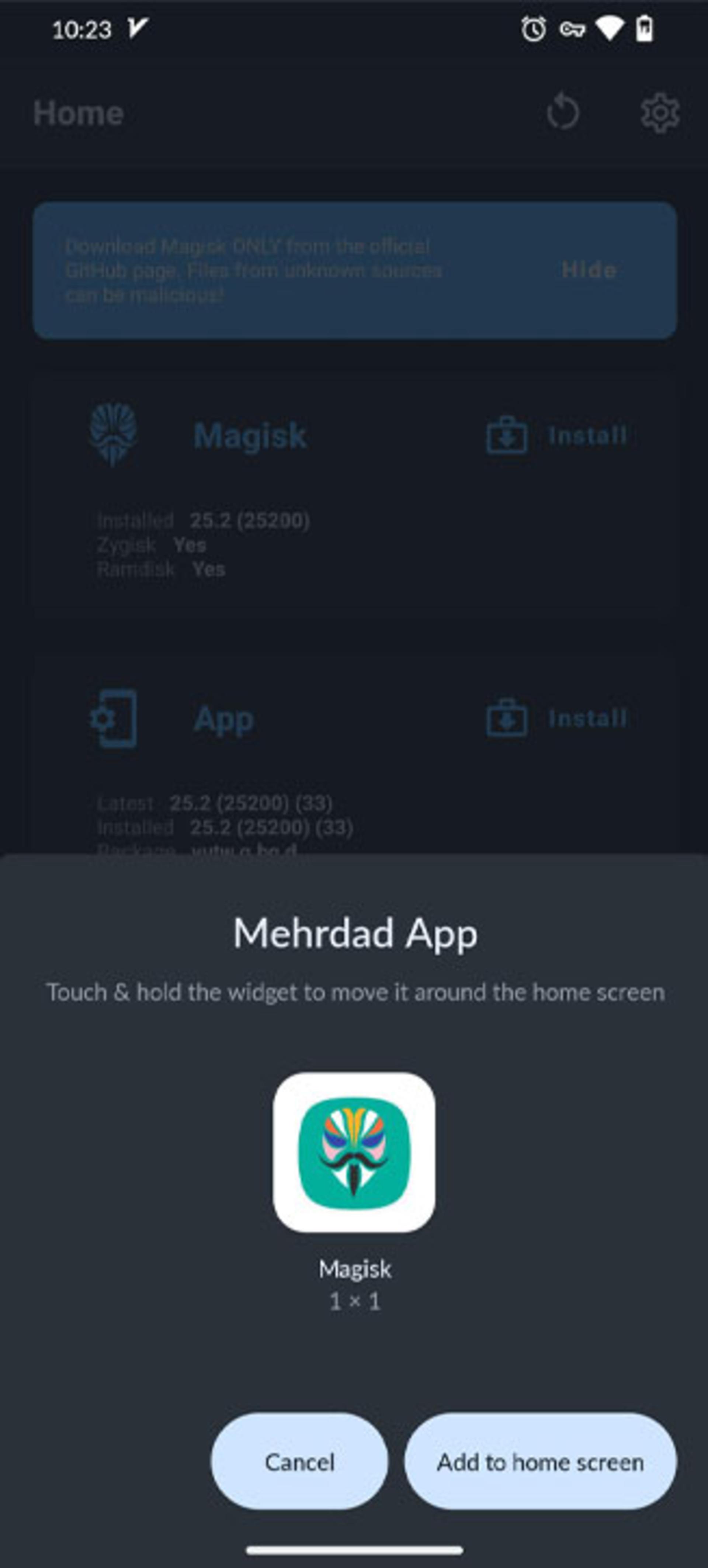 نمایش پنجره‌ی Add Shortcut to home screen