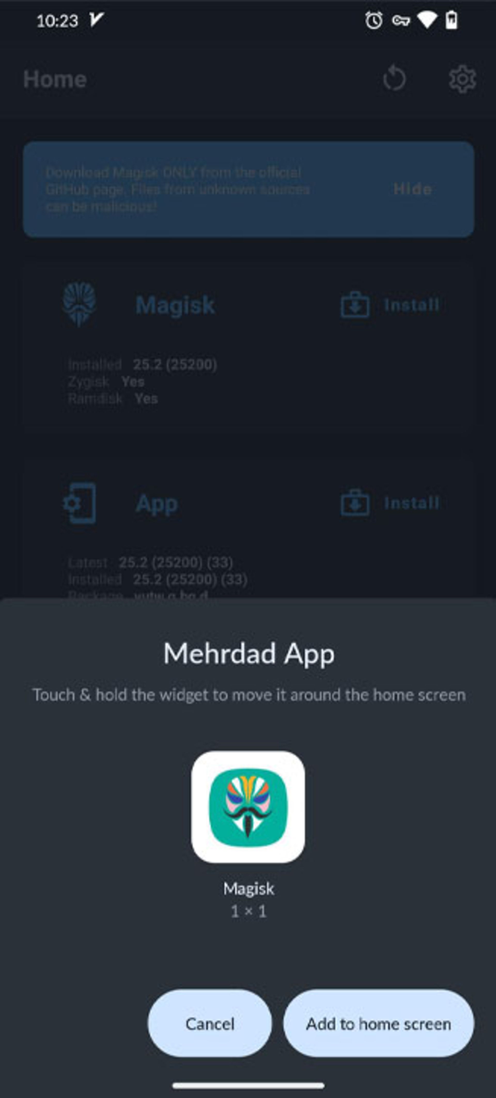 نمایش پنجره‌ی Add Shortcut to home screen
