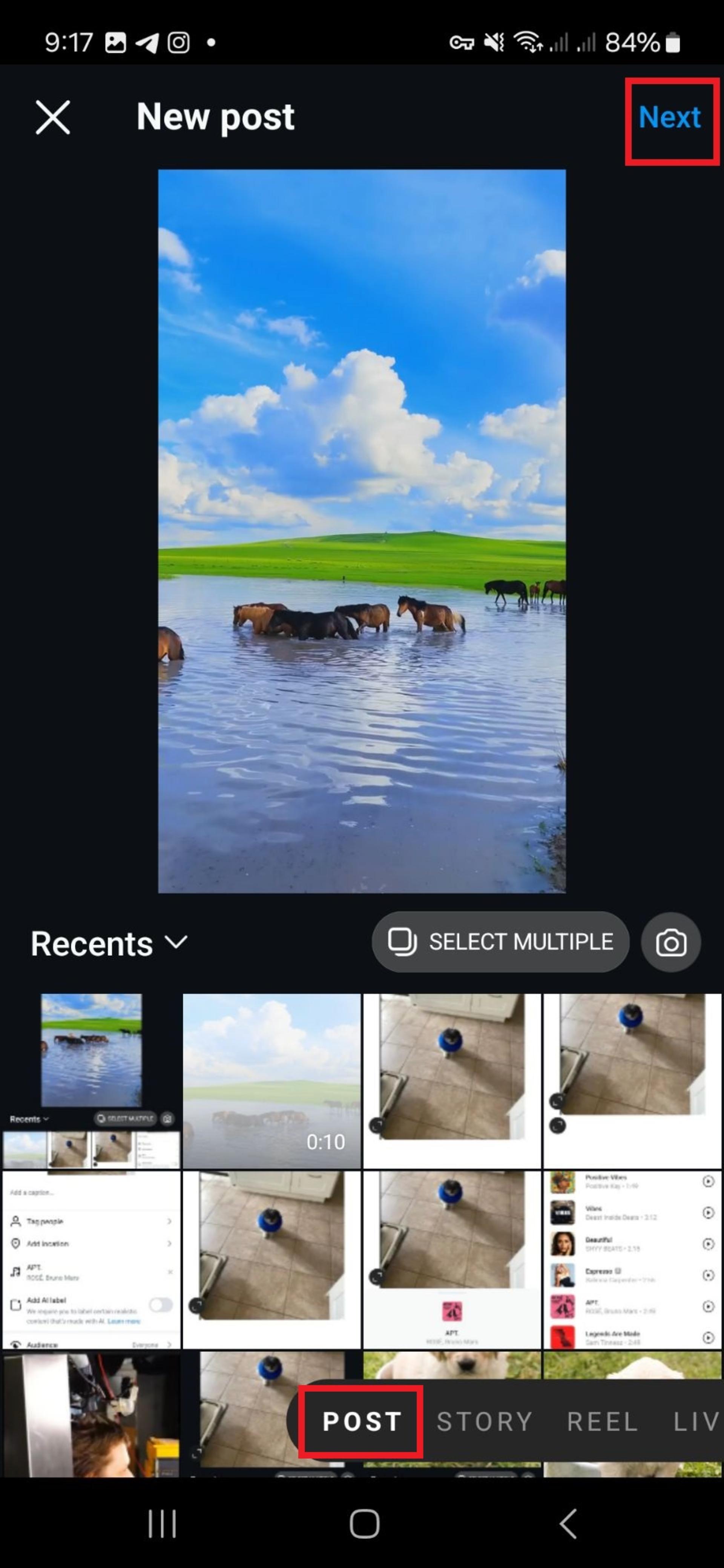 افزودن ویدئو به پست اینستاگرام 