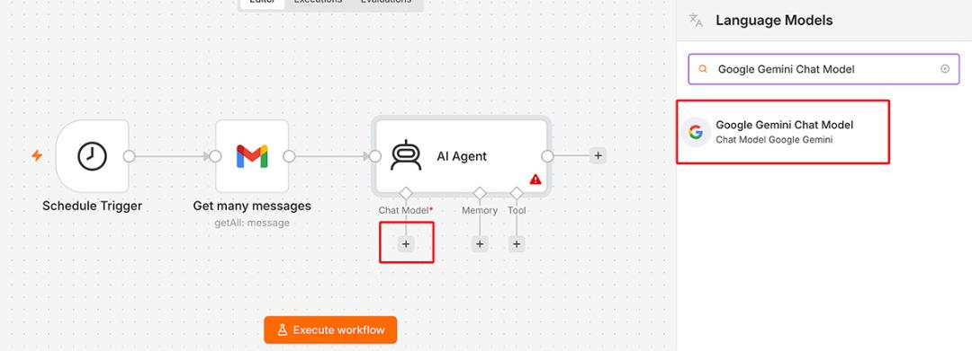 اضافه کردن مدل زبانی جمینای به نود AI Agent در n8n