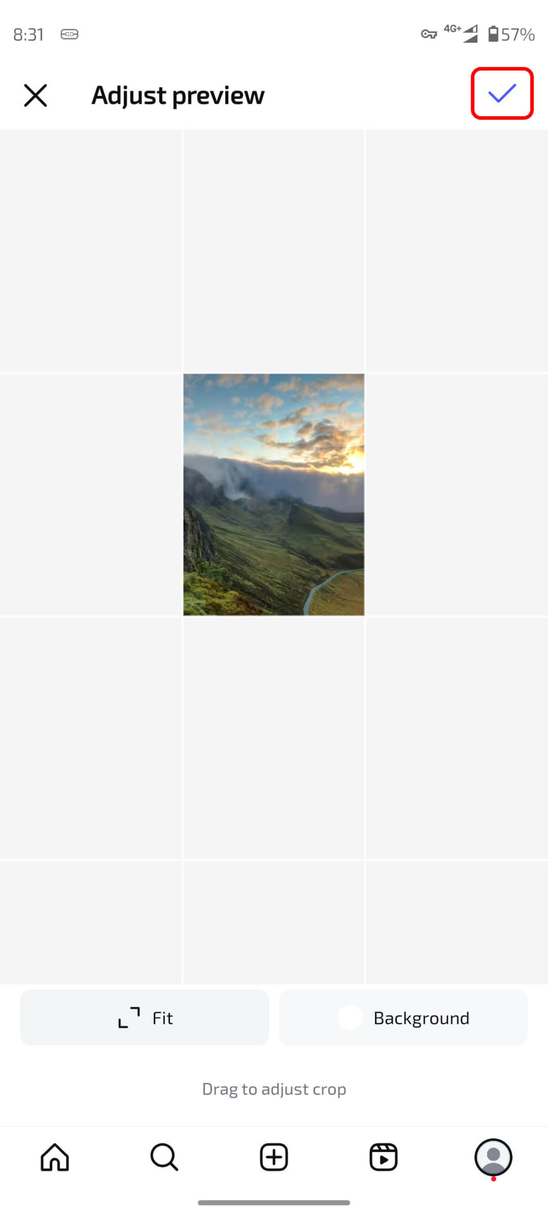 جا به جایی تصویر در موقعیت دلخواه برای تنظیم پیش نمایش پست اینستاگرام
