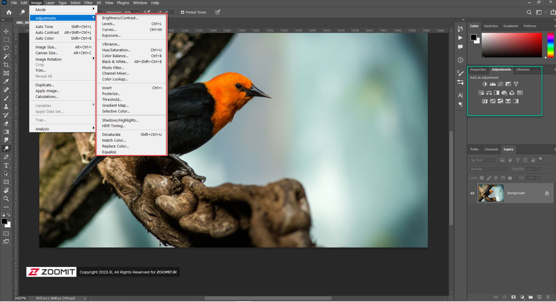 لایه‌های adjustment در فتوشاپ