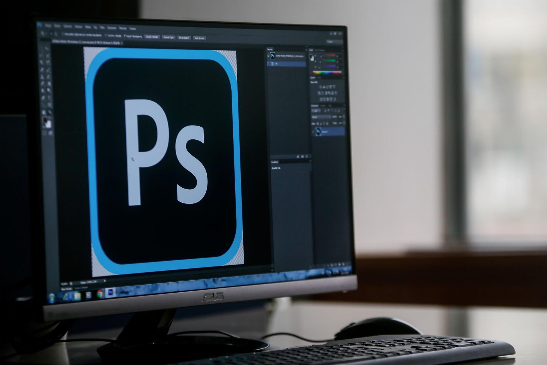 لوگو فتوشاپ / Adobe Photoshop روی مانیتور ایسوس