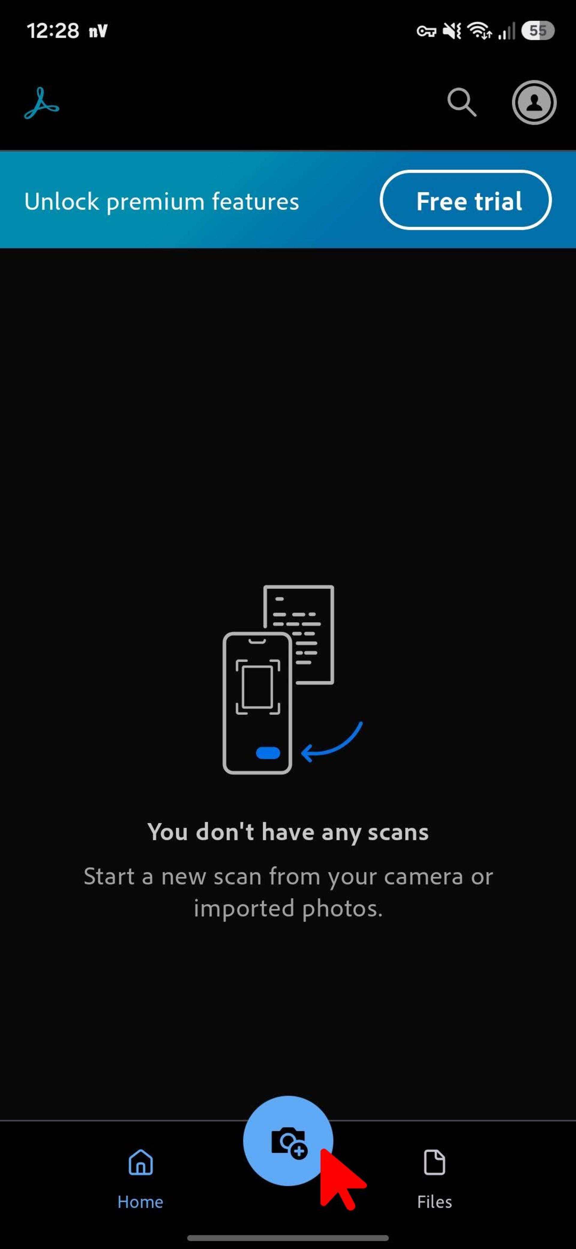 صفحه اصلی برنامه تبدیل عکس به پی دی اف adobe scan