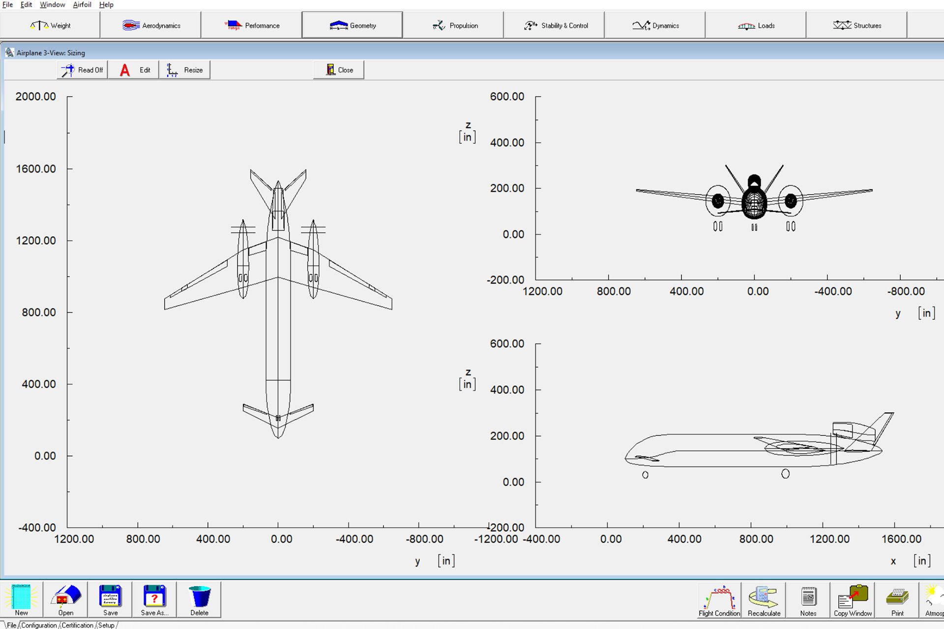 نمایی از محیط نرم‌ افزار Advanced Aircraft Analysis