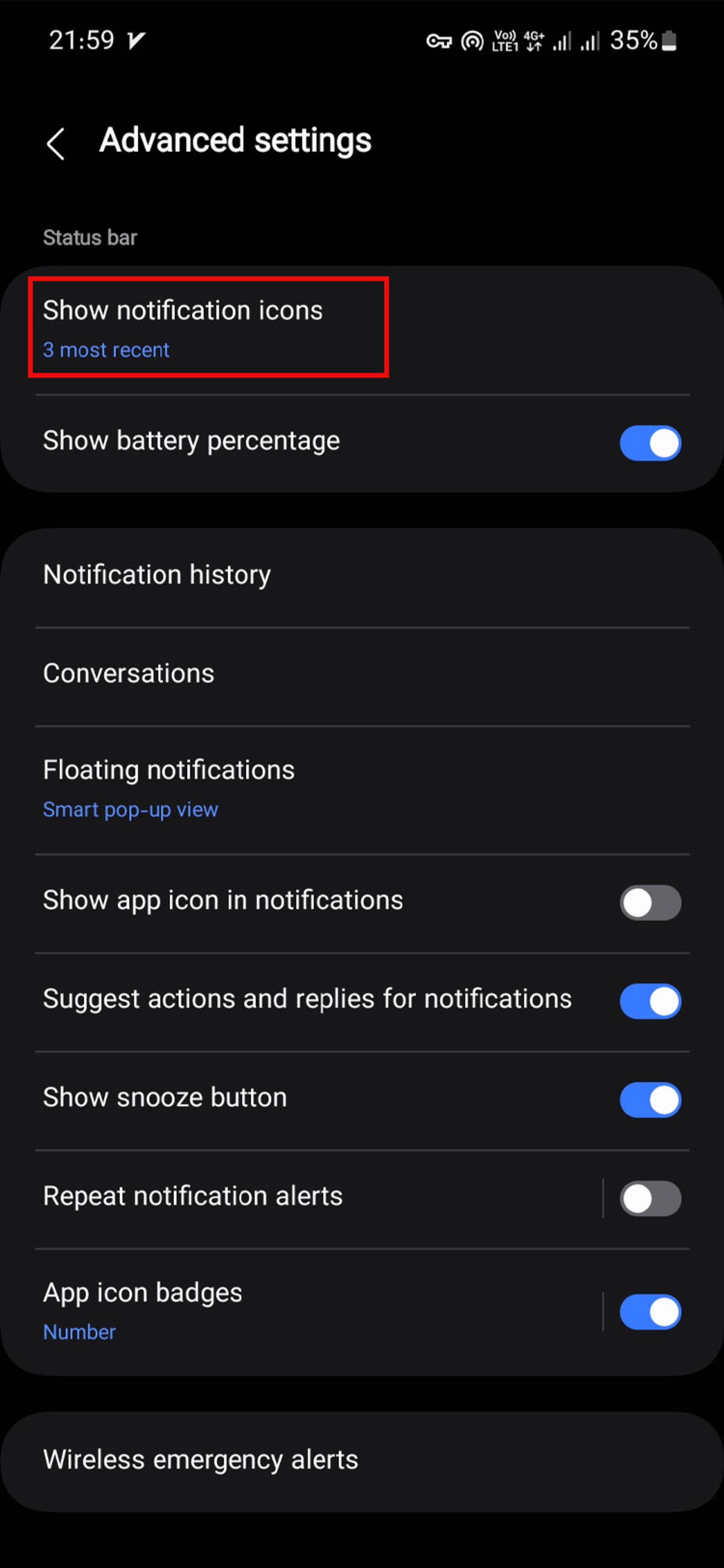 تنظیمات Advanced