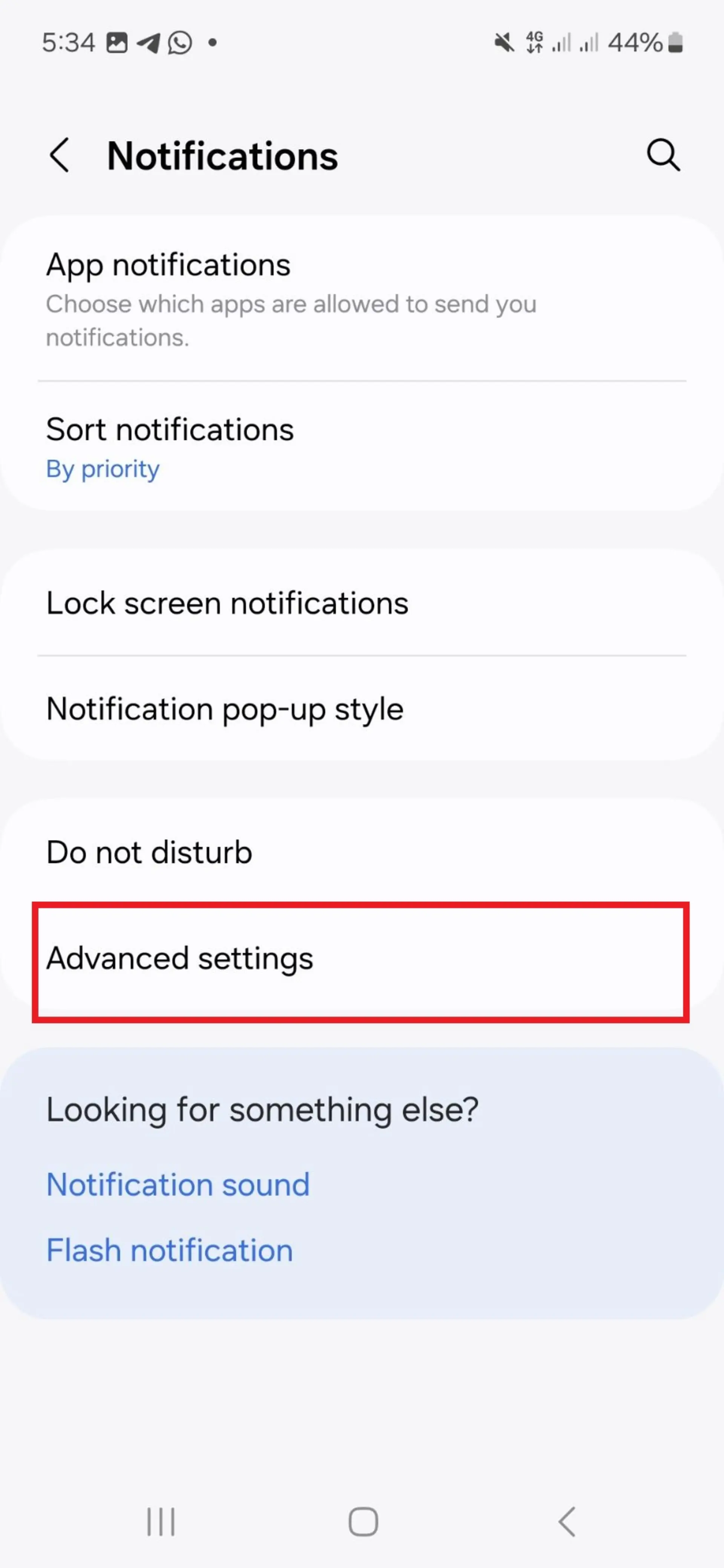 گزینه‌ی advanced settings در تنظیمات اندروید