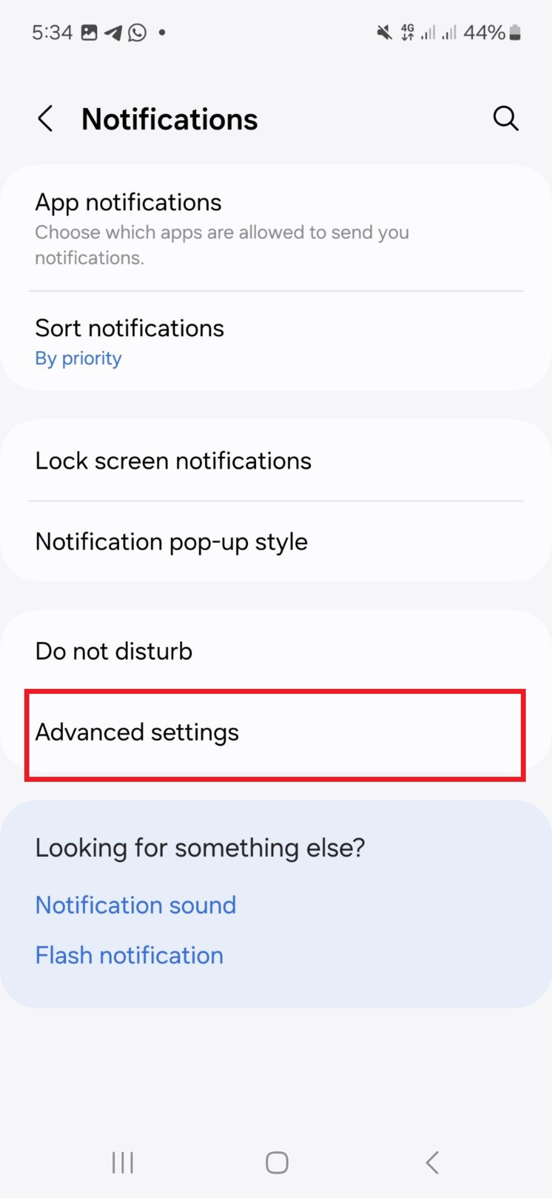 گزینه‌ی advanced settings در تنظیمات اندروید