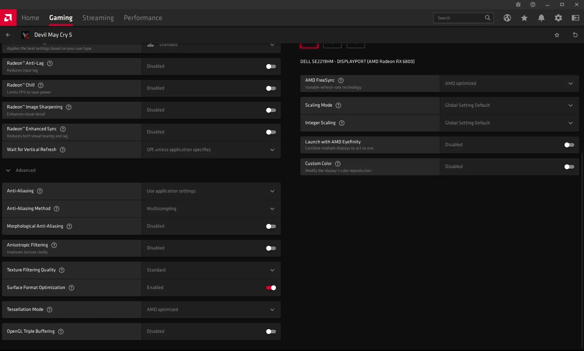 advanced settings in radeon settings