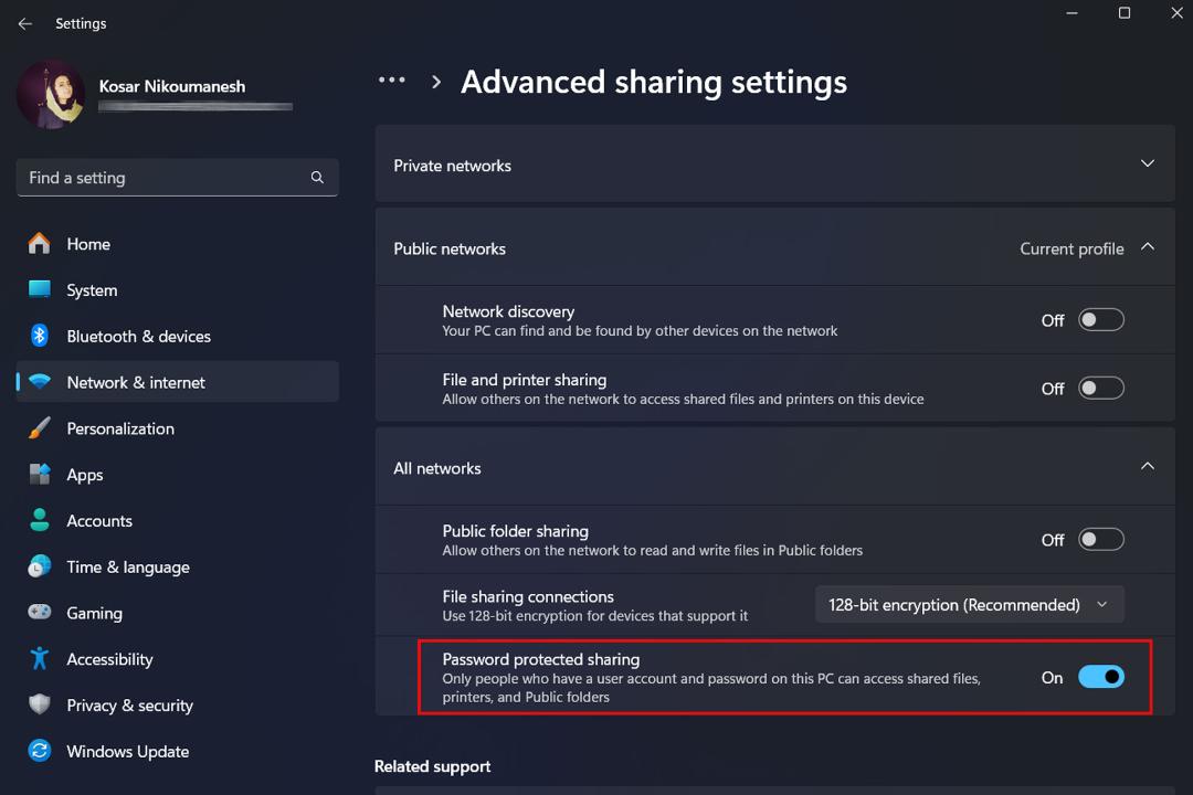 تنظیمات Advanced Sharing