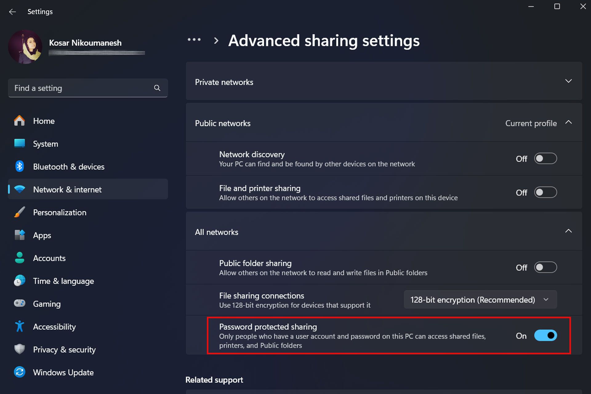 تنظیمات Advanced Sharing