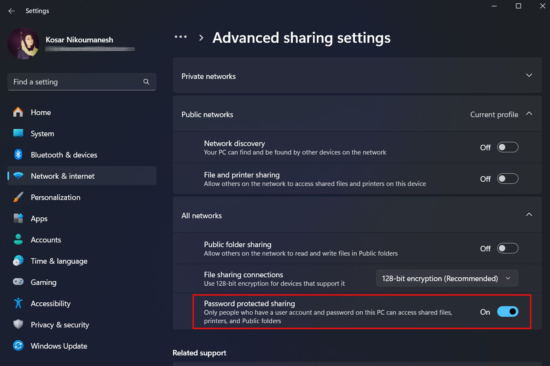 Advanced Sharing settings