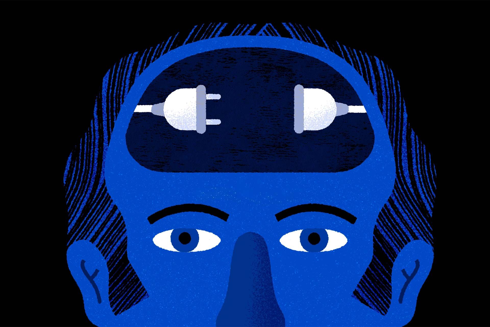 تصویرسازی از کابل برق درحال اتصال به پریز درون مغز انسان