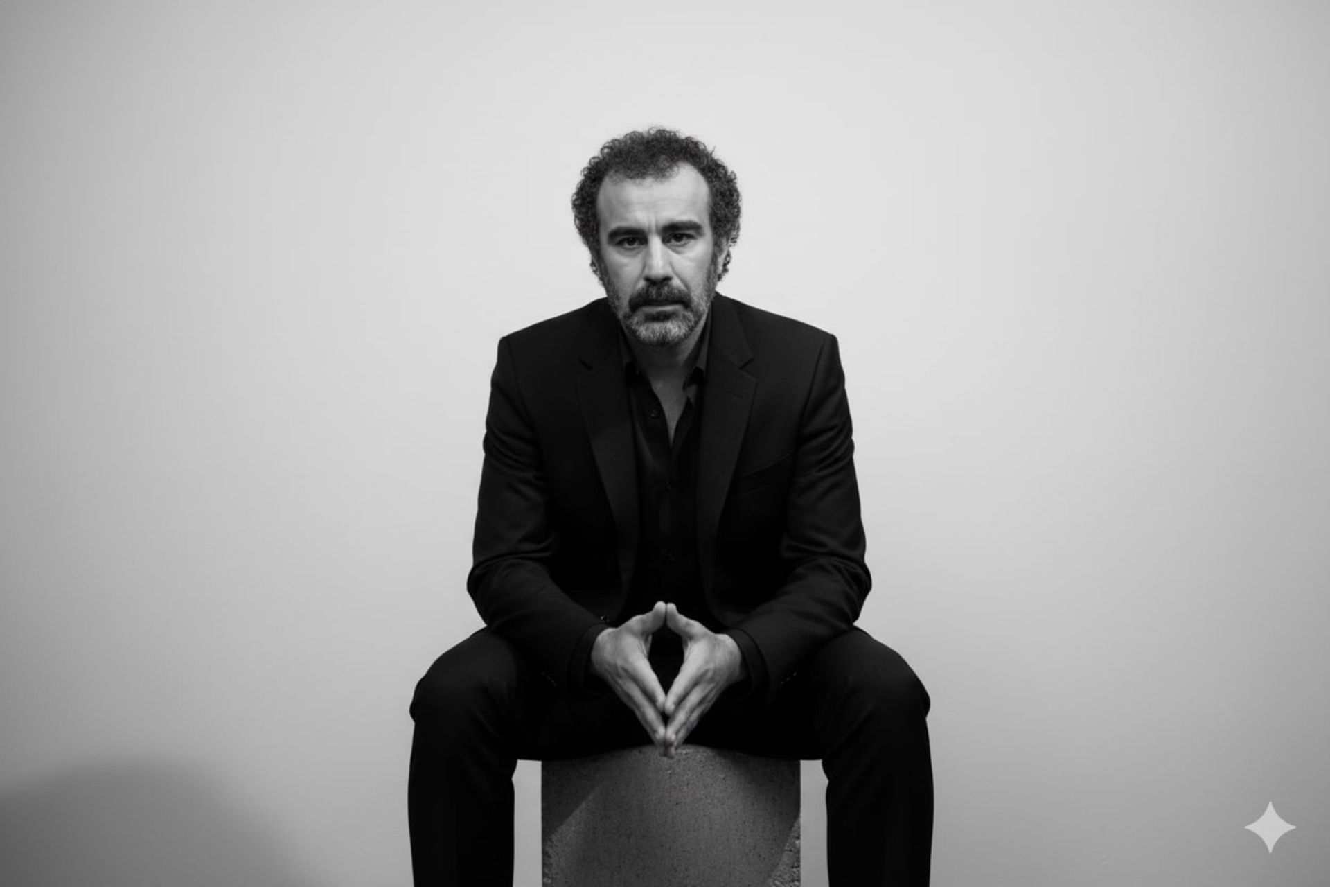 نقی معمولی در کت و شلوار مشکی - سبک تصویربرداری مجلات سیاه و سفید- هوش مصنوعی