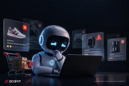 ربات هوشمند (AI) در حال بررسی محصولات خرید آنلاین با نشانه‌های هشدار کلاهبرداری
