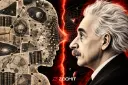 چهره آلبرت اینشتین (Albert Einstein) در مقابل پروفایل دیجیتالی هوش مصنوعی