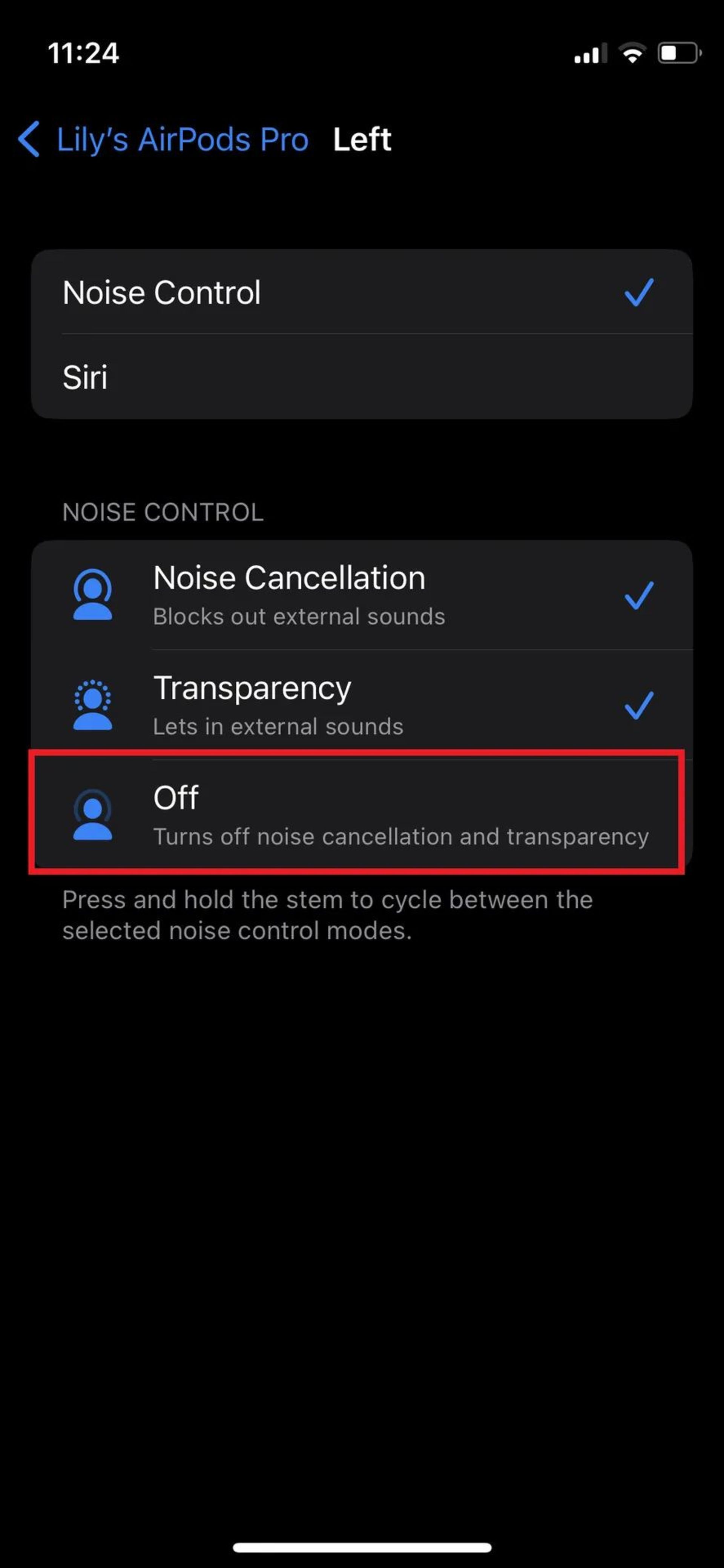 خاموش کردن نویز کنسلینگ ایرپاد روی آیفون