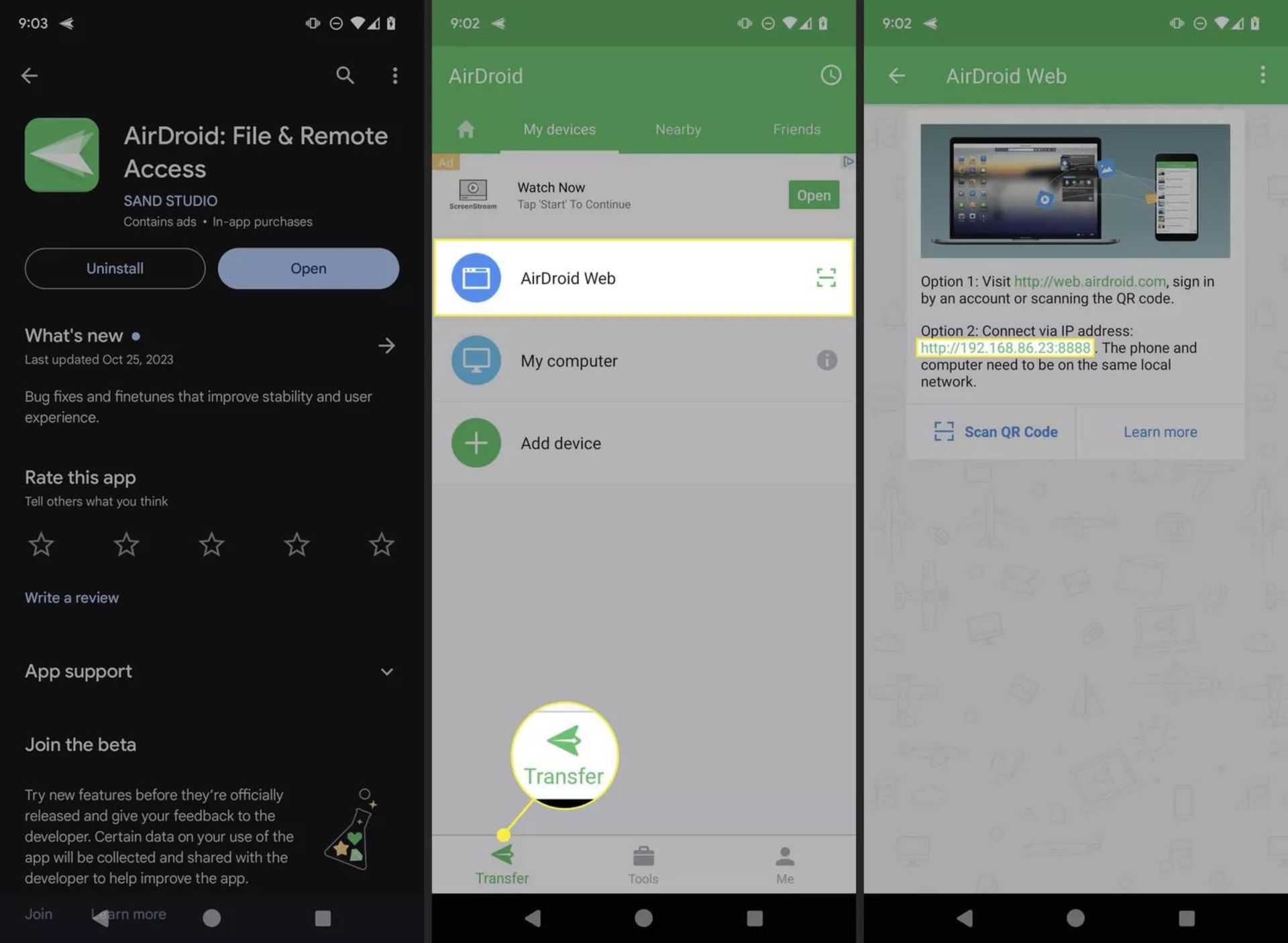 مراحل راه اندازی AirDroid