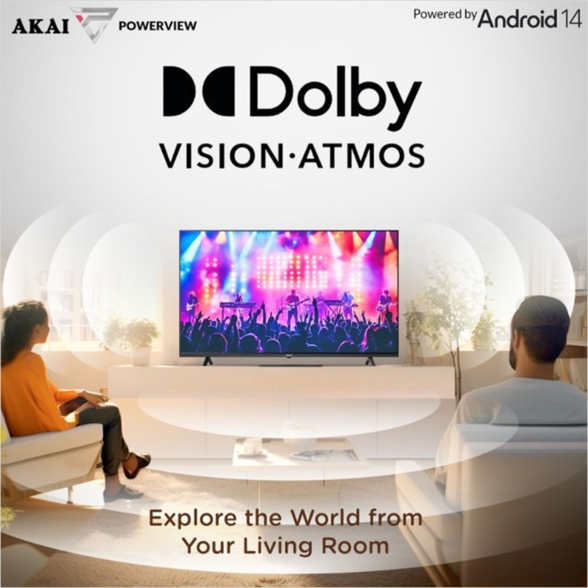 نمای جلو تلویزیون سوپرویو Akai در حال نمایش کنسرت