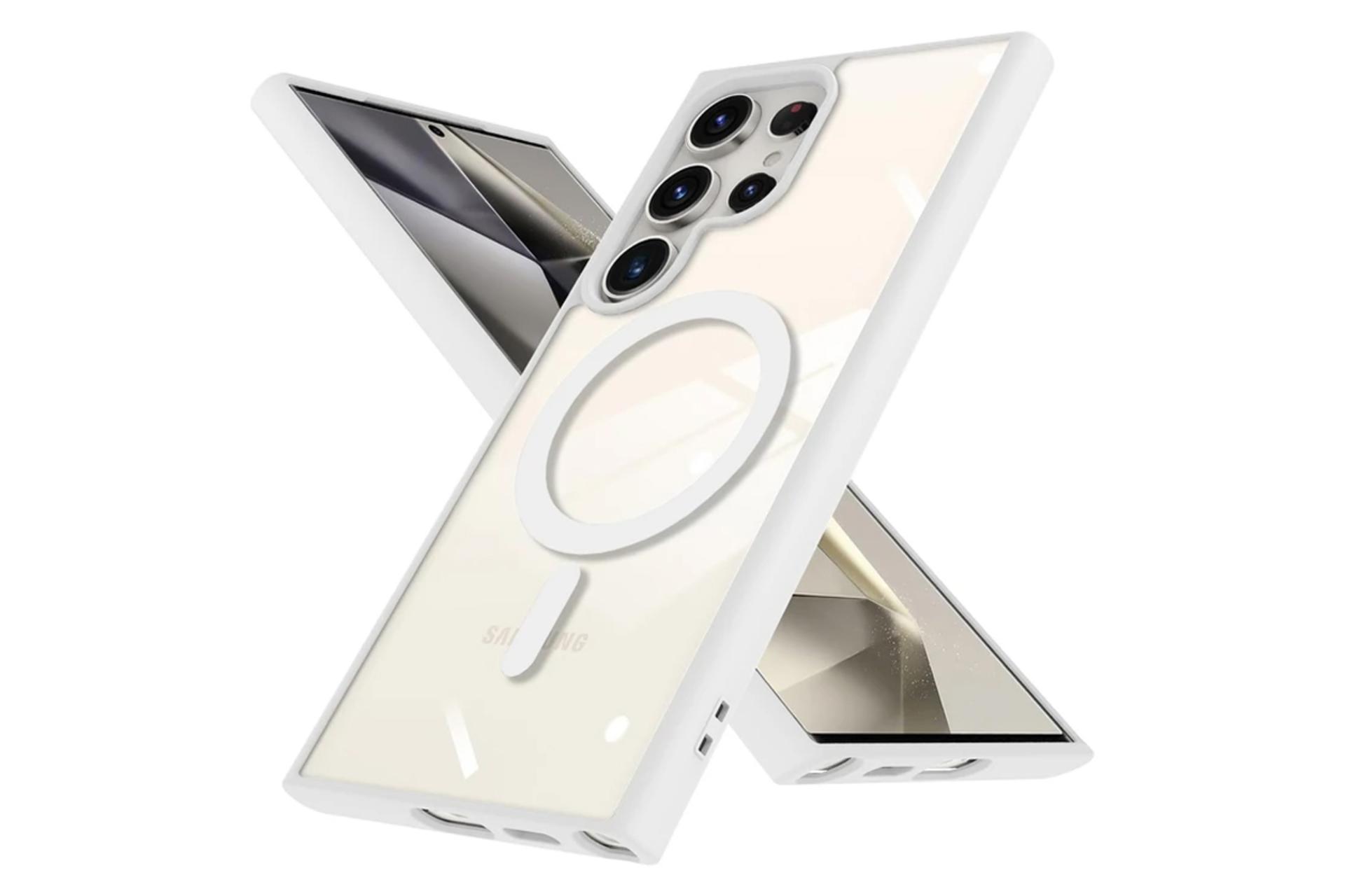 قاب گوشی آکوآرا مدل MagSafe GLS BKRNG مناسب سامسونگ Galaxy S25 Ultra همراه با محافظ لنز و صفحه نمایش رنگ سفید