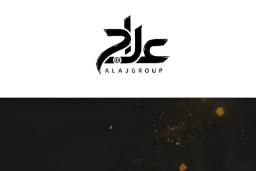 لوگوی سیاه و سفید گروه علاج (Alaj Group) با طراحی تایپوگرافی مدرن