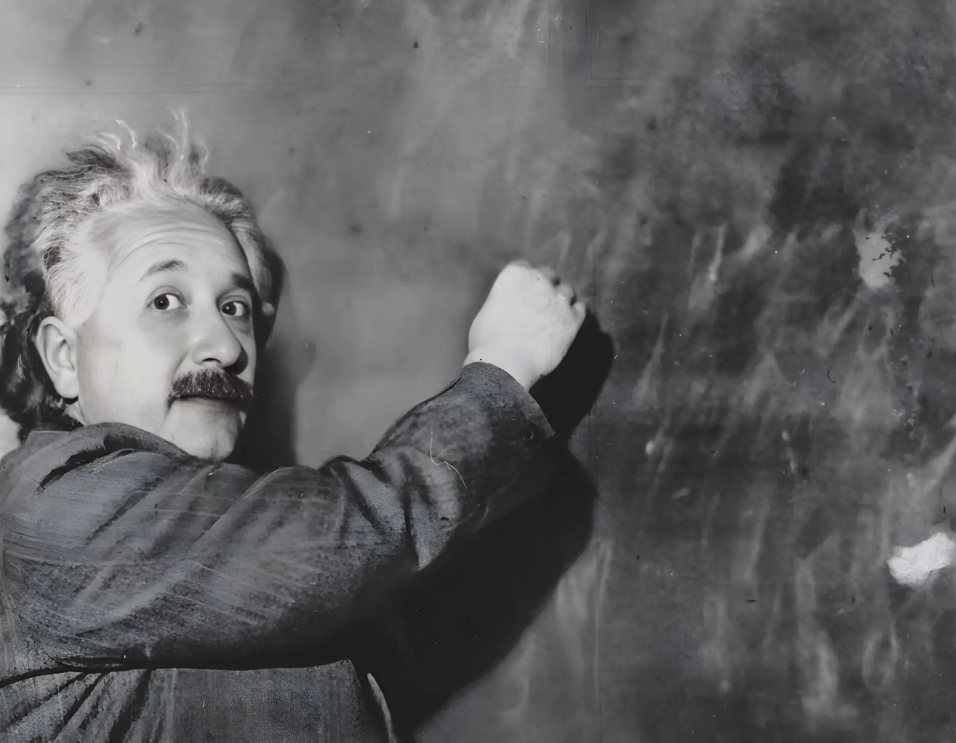 آلبرت اینشتین (Albert Einstein) در حال نوشتن فرمول روی تخته سیاه