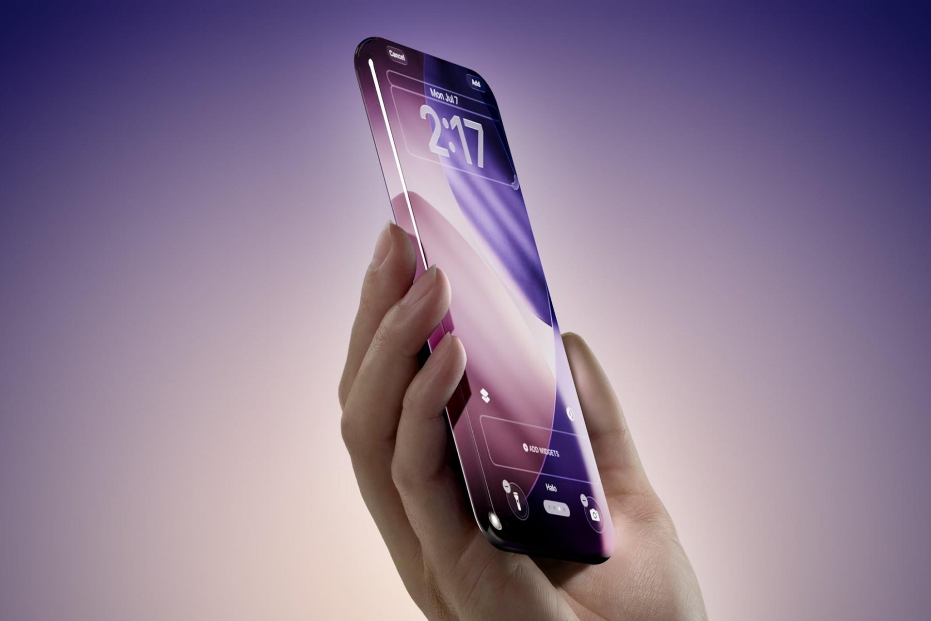 طرح مفهومی از مدل ویژه بیستمین سالگرد آیفون در دست