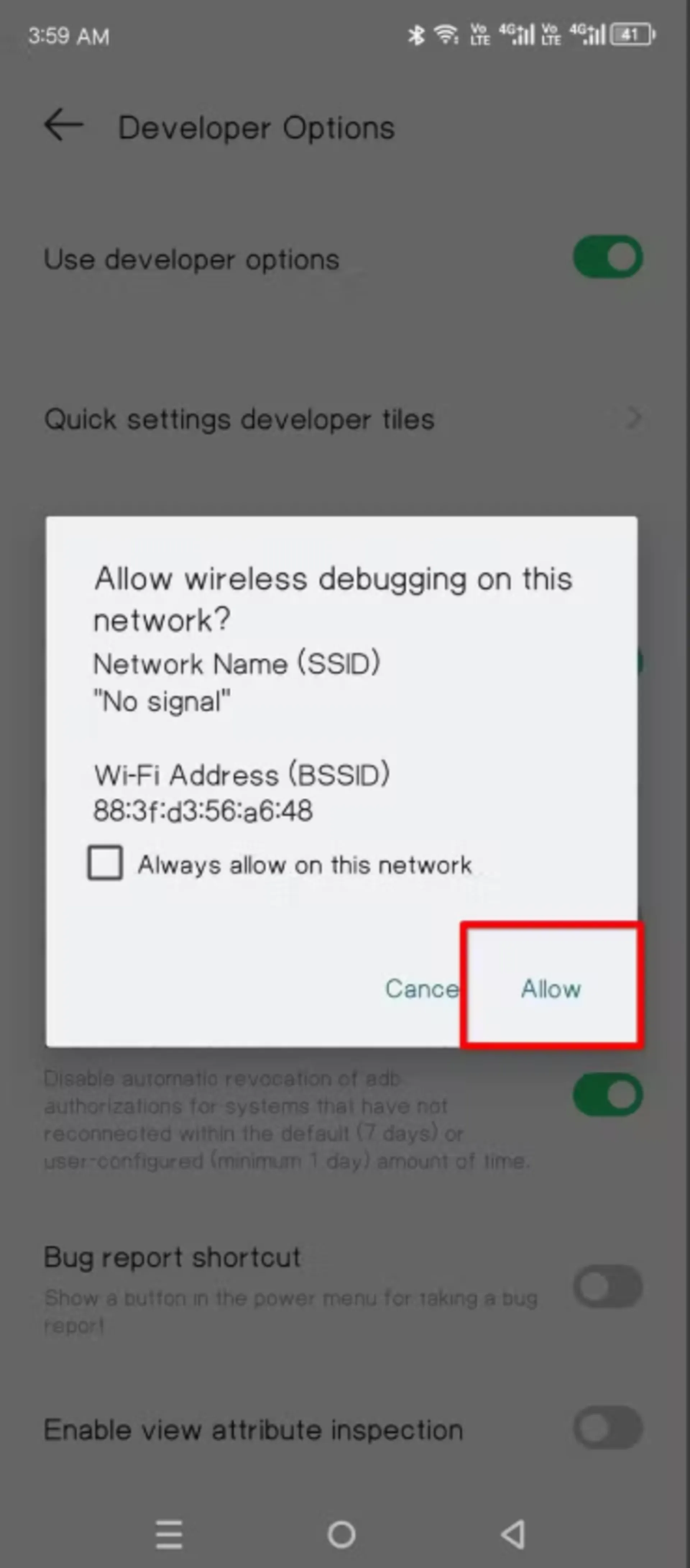 تایید تنظیمات Developer option