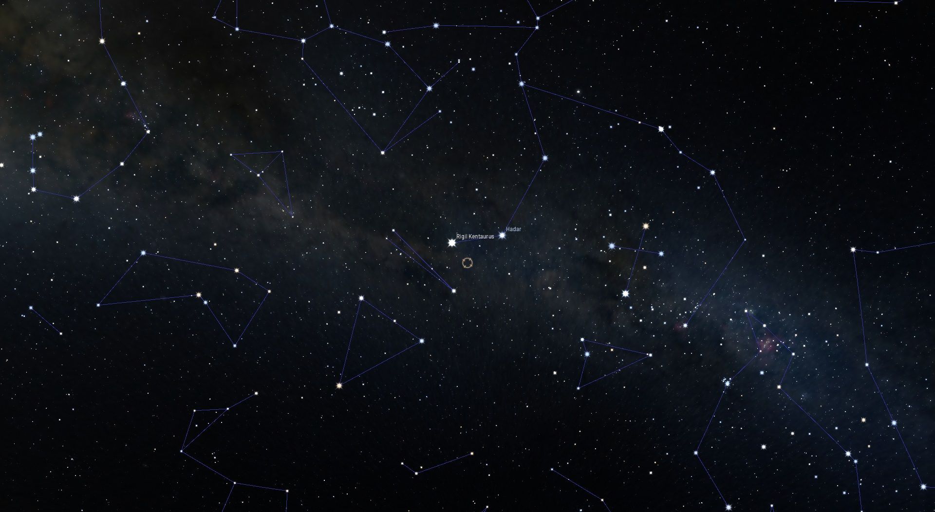 موقعیت ستارگان منظومه آلفا قنطورس در آسمان شب