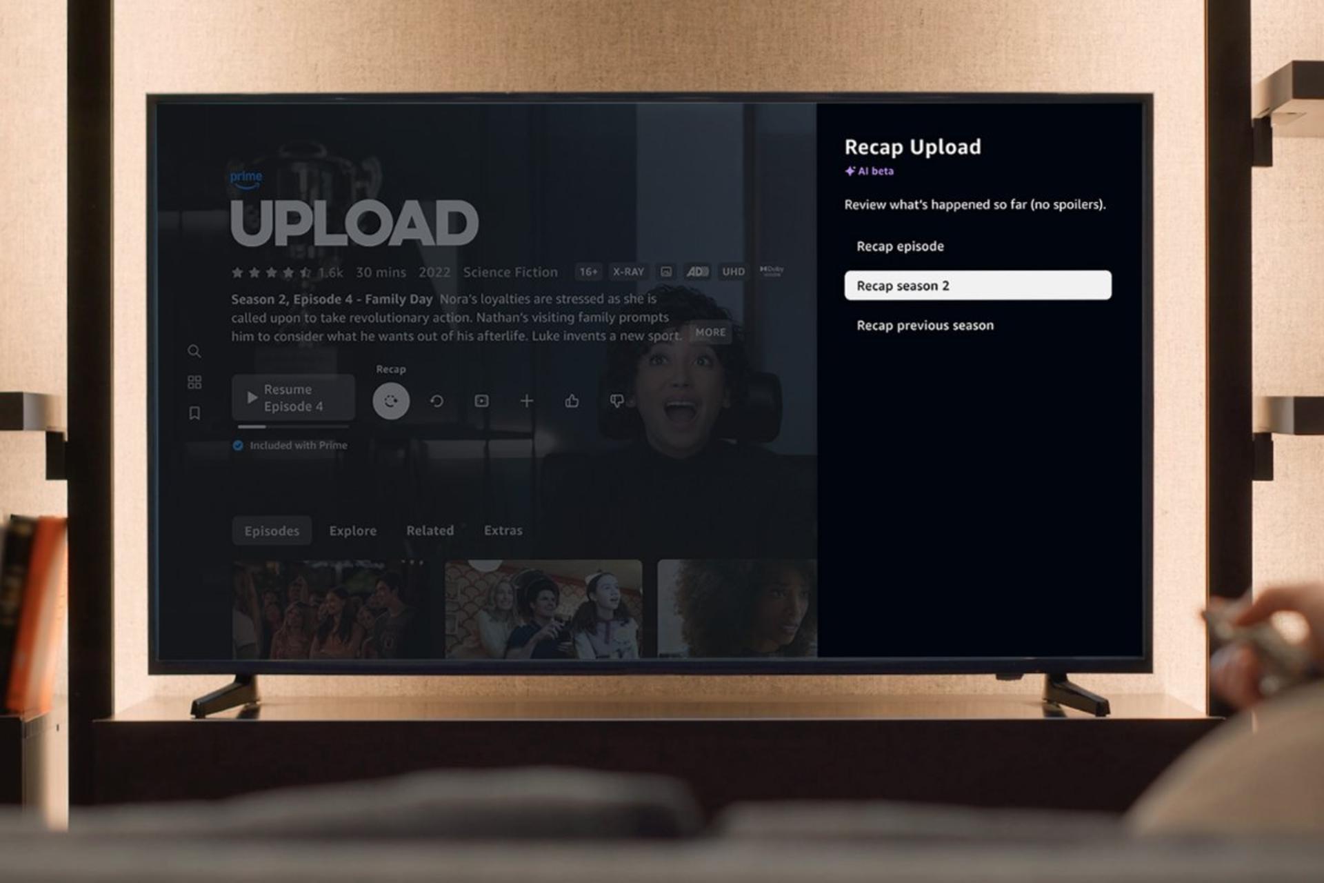 تلویزیون درحال نمایش سرویس آمازون پرایم ویدیو و قابلیت خلاصه های هوش مصنوعی