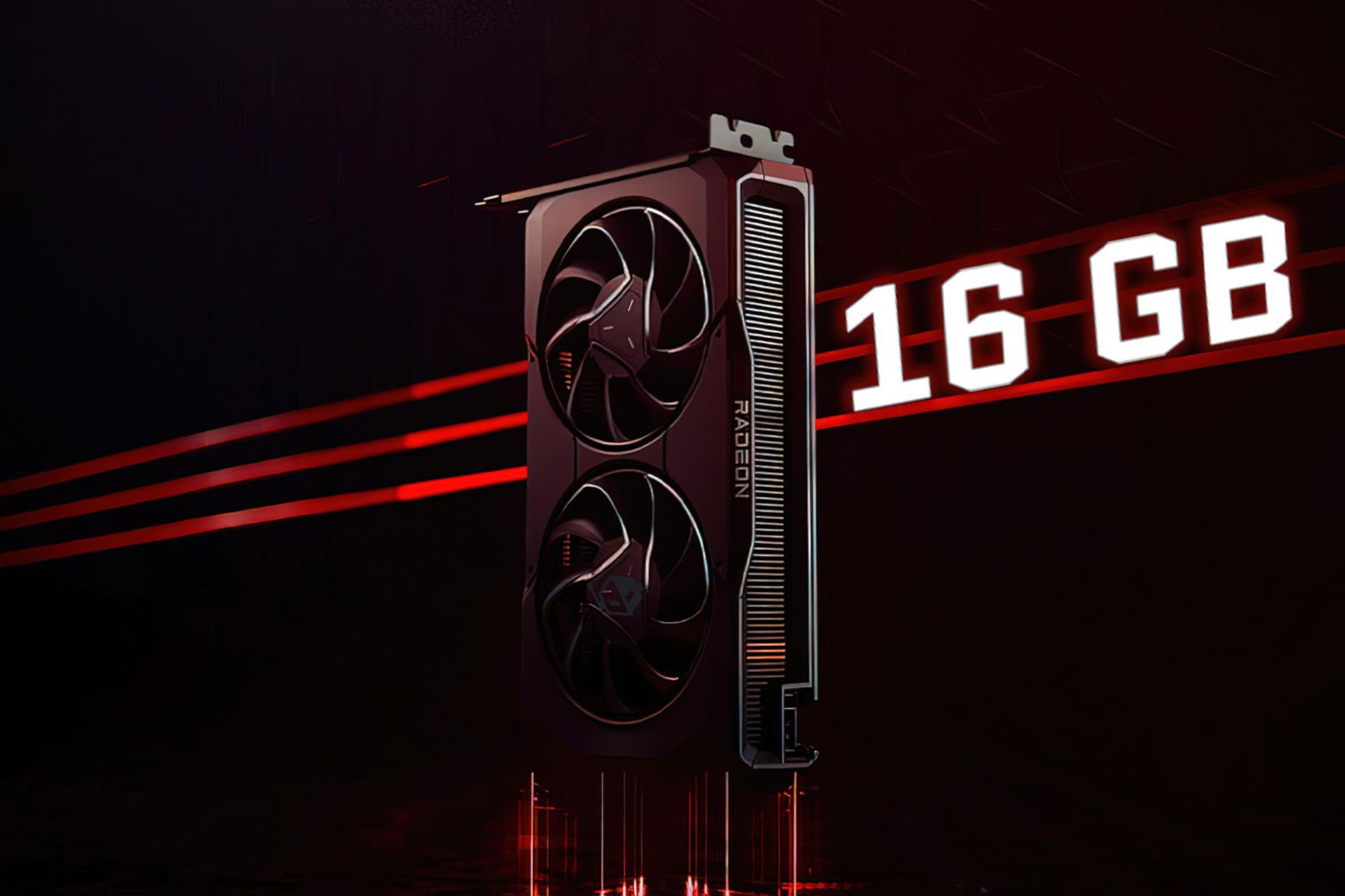 رندر کارت گرافیک AMD Radeon RX 7600 XT در کنار عبارت 16GB