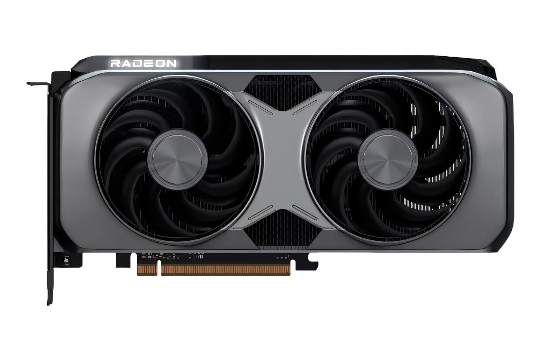 تصویر شایعه منتسب به کارت گرافیک AMD رادئون RX 9060 XT با نمایش فن‌ها، لوگو و کانکتور PCIe