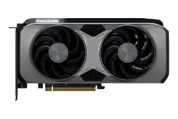 نمای زیرین کارت گرافیک AMD رادئون RX 9070 با نمایش فن‌ها، لوگو و کانکتور PCIe
