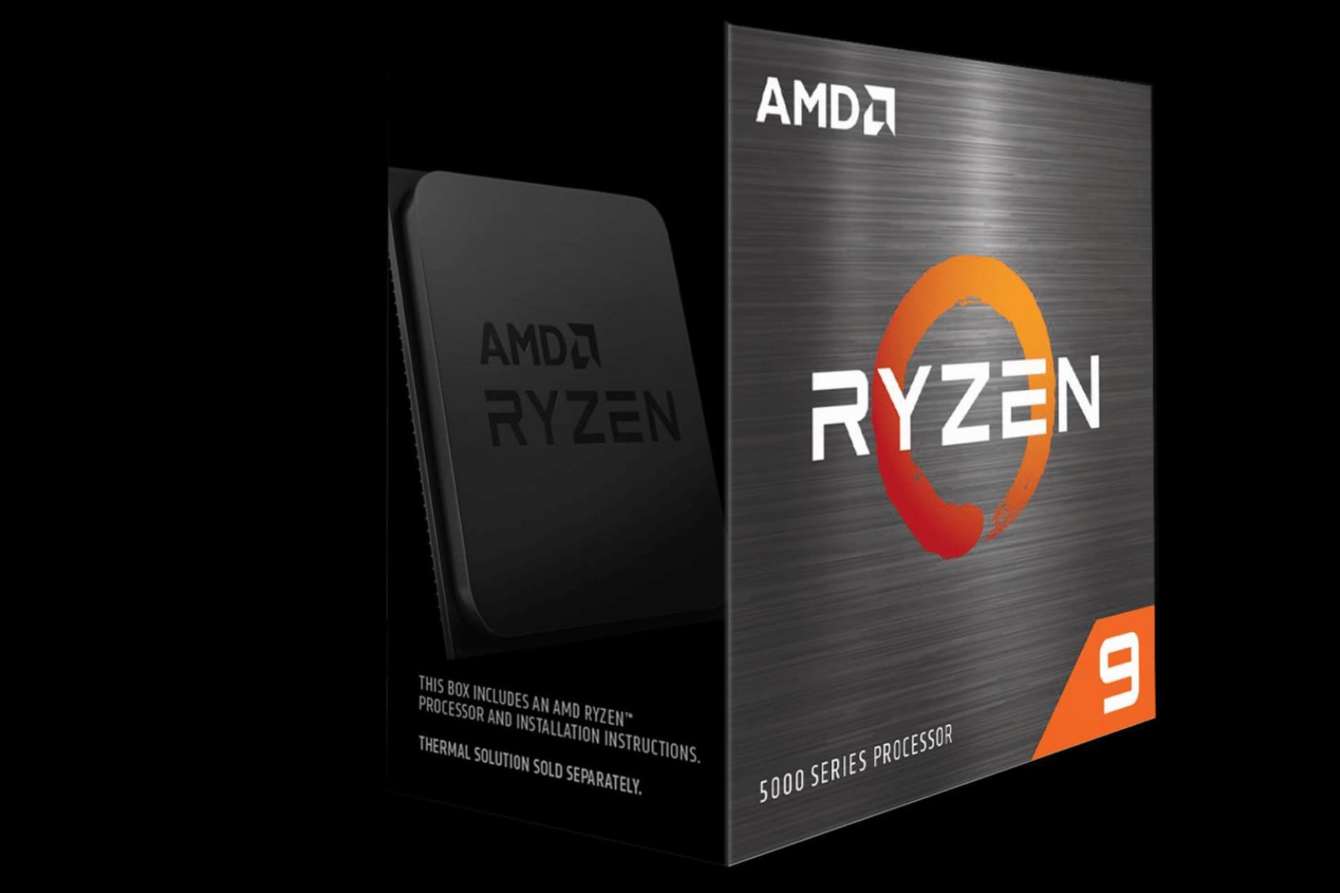 جعبه پردازنده AMD Ryzen 5000XT پس زمینه مشکی