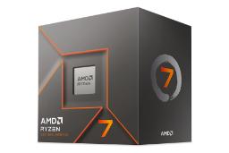 نمای نیمرخ جعبه‌ی پردازنده AMD رایزن 7 سری 8000 با نمایش پردازنده، لوگو و نمای سمت راست جعبه