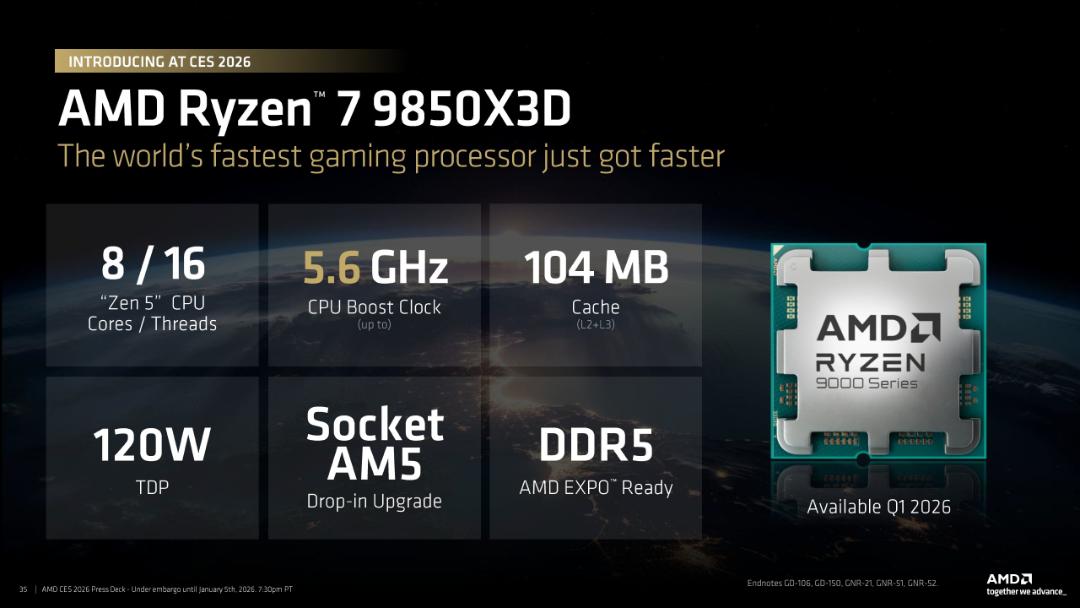 مشخصات کلی پردازنده‌ی Ryzen 7 9850X3D